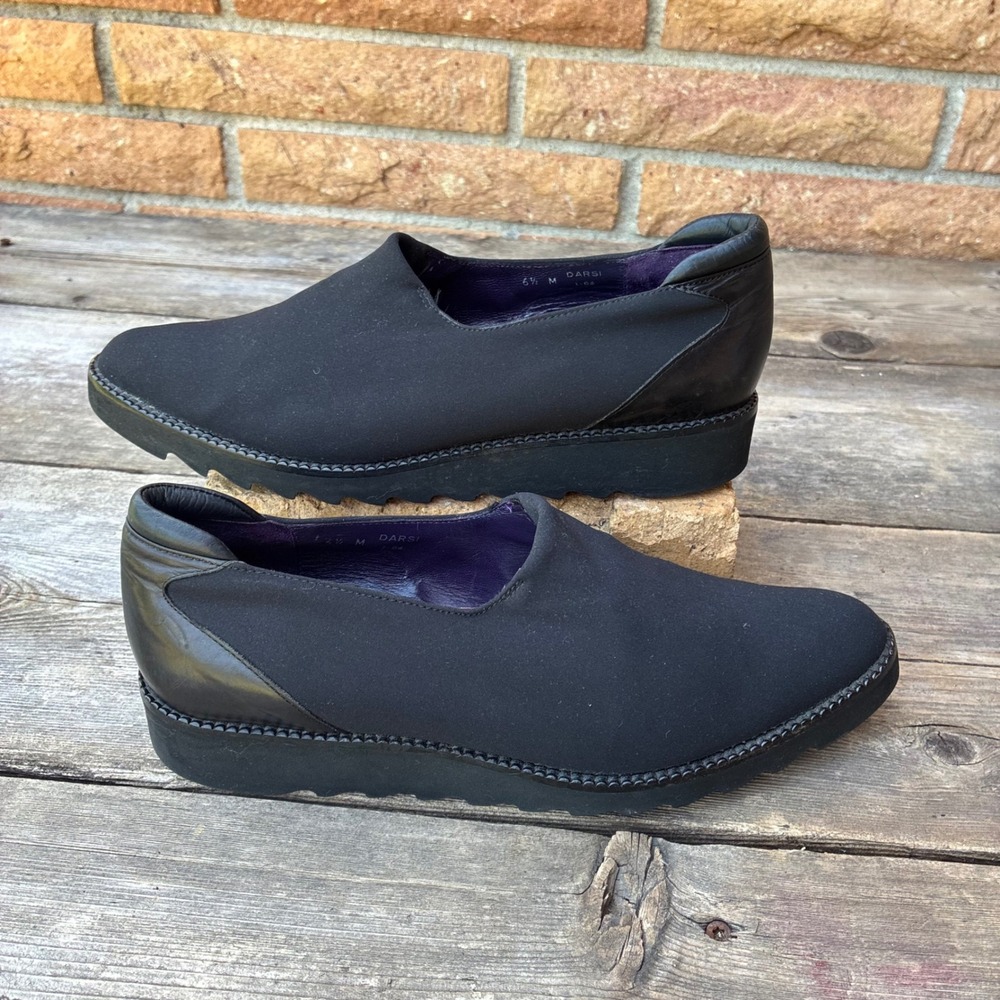 Donald J Pliner Sport Darsi Black Stretch Wedge SlipOn Loafers 6.5 Made In Italy - Picture 5 of 8
